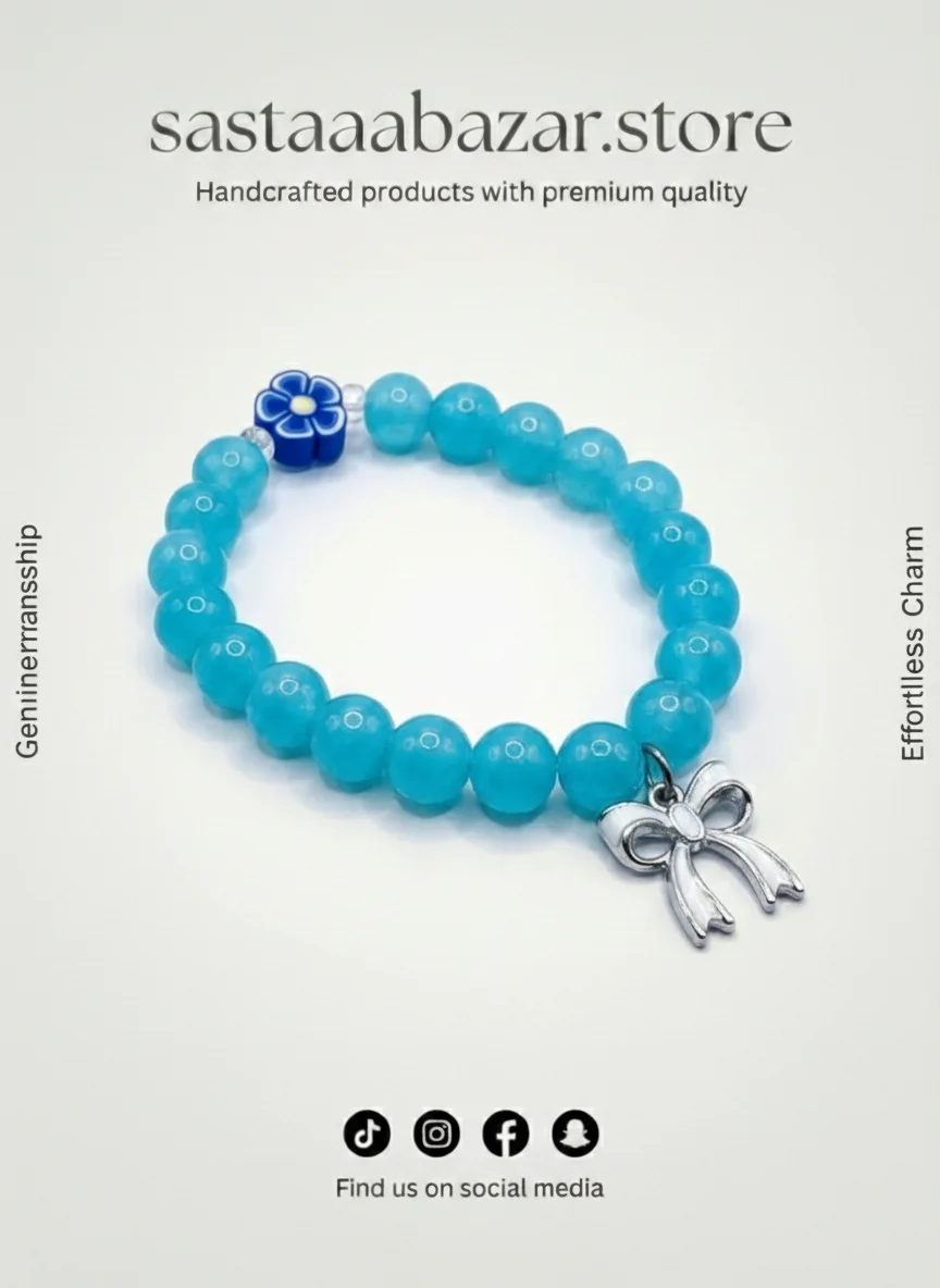 Aqua Blue Bow Charm Bracelet
