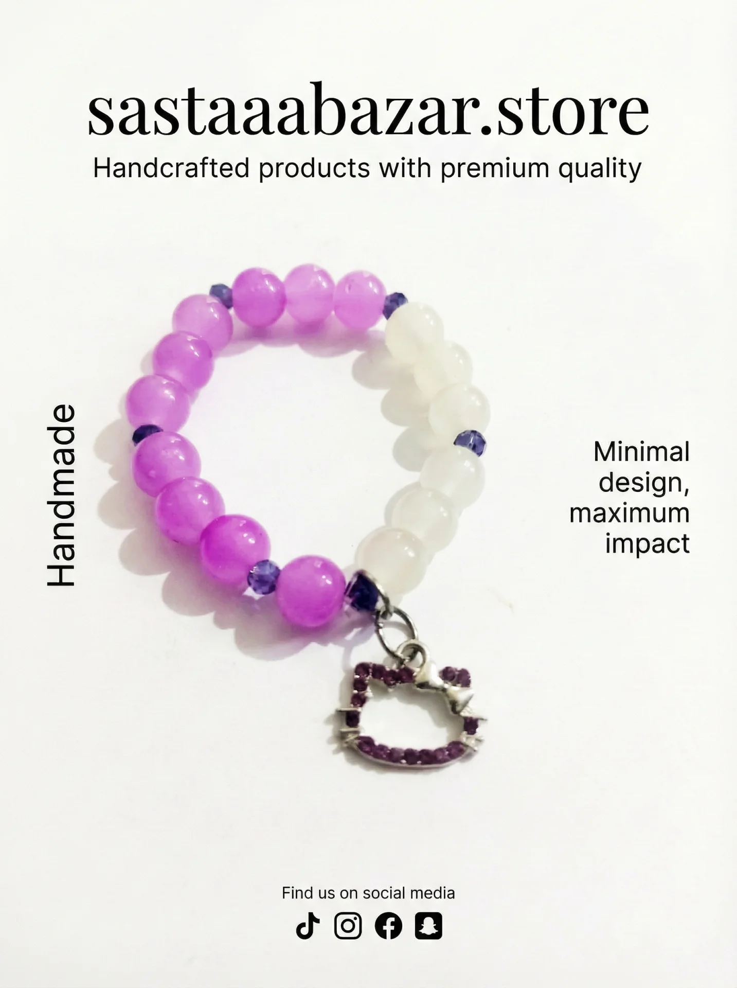 Lavender & White Crystal Heart Bracelet