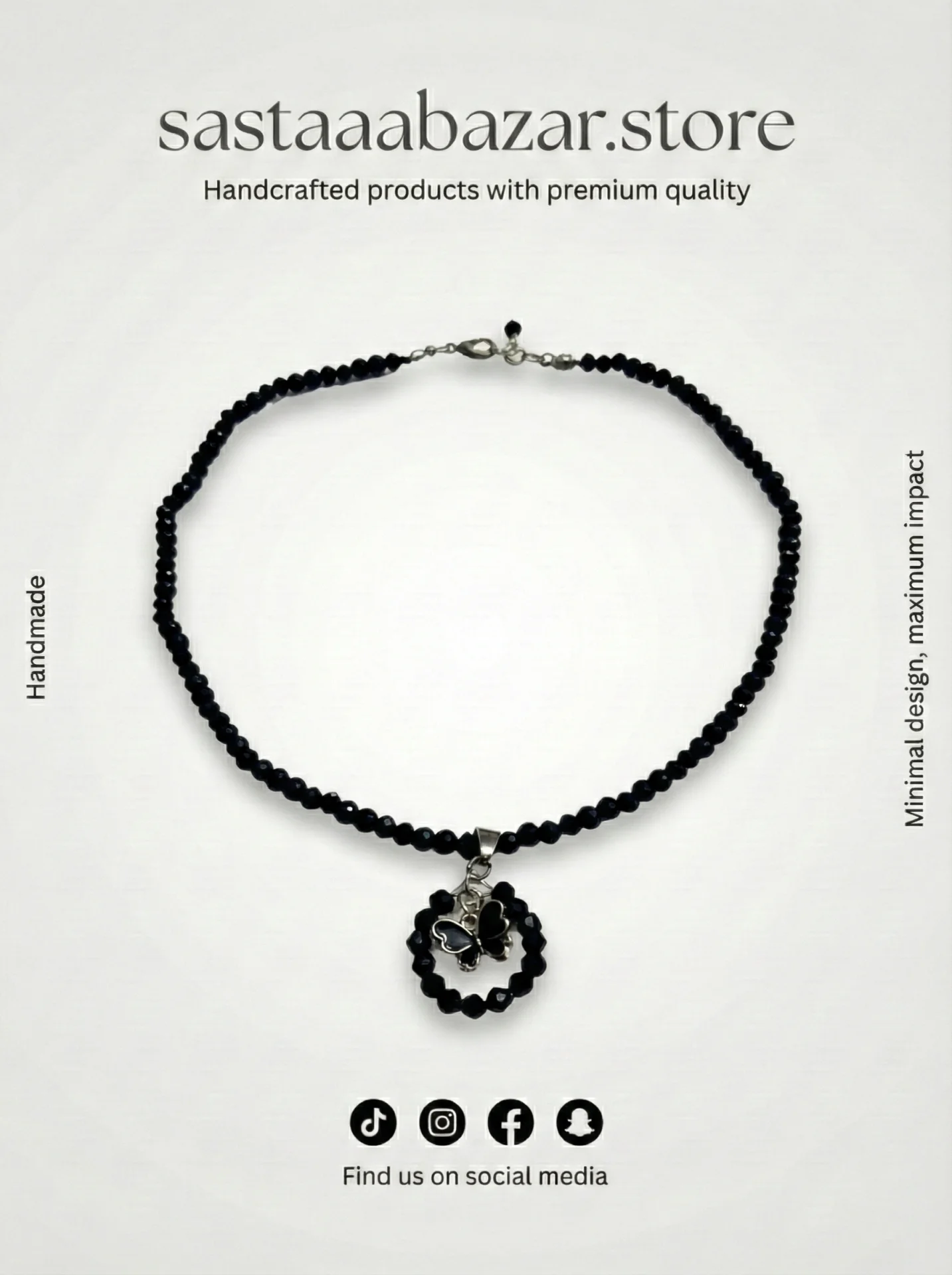 Black Crystal Butterfly Pendant Necklace